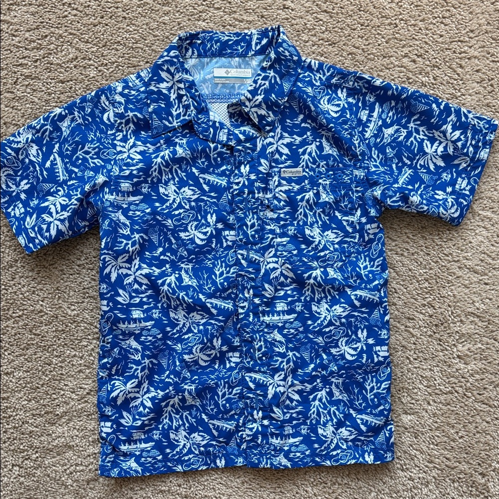Columbia Royal Blue & White Floral Print Short Sleeve Shirt